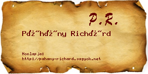Páhány Richárd névjegykártya